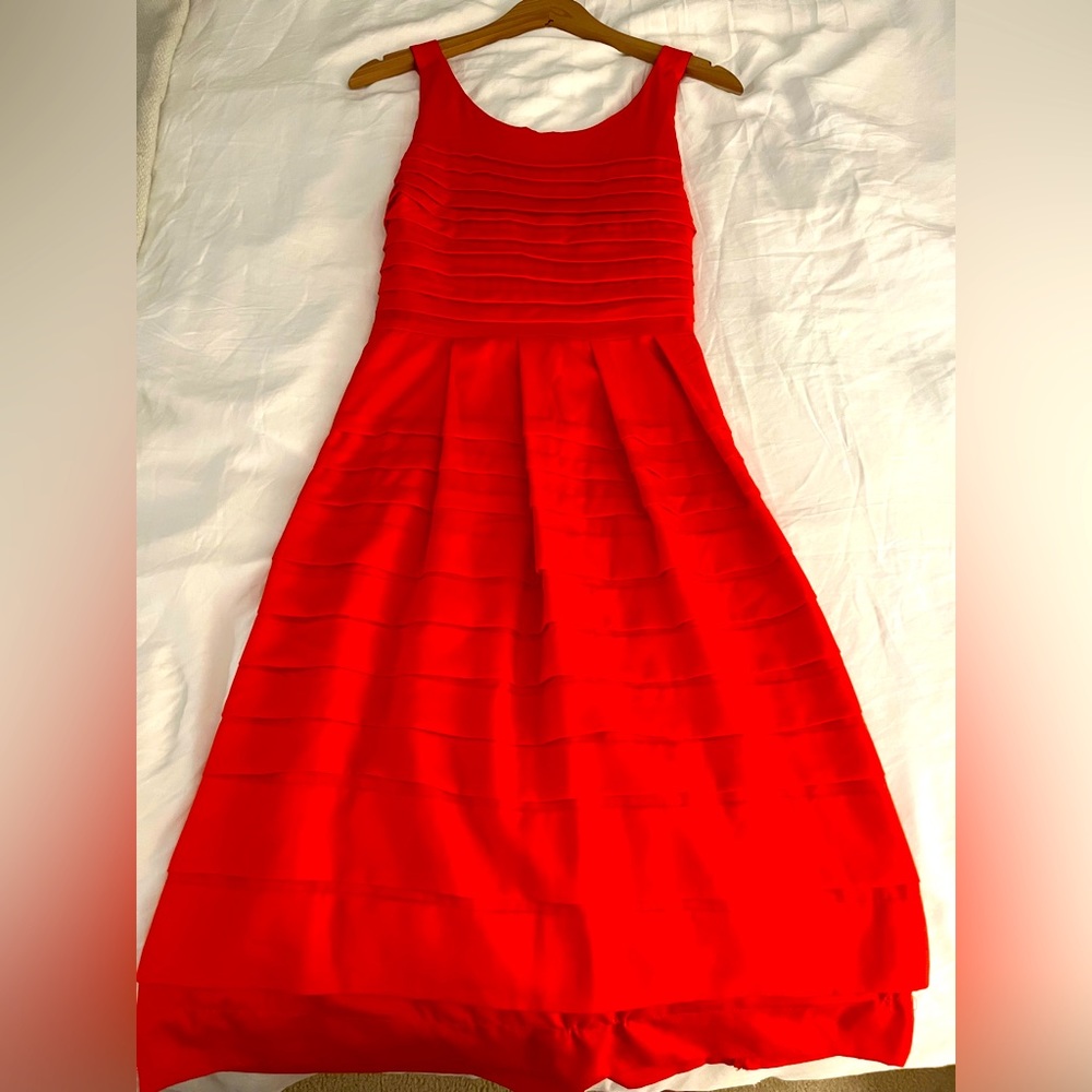 Red orange cocktail dress from Anthropologie
